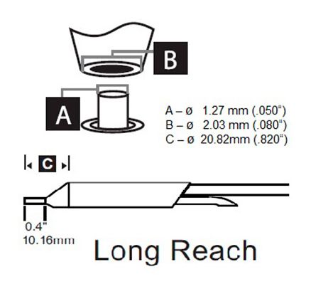 Metcal STDC-705L 800 Series Long Reach Desolder Cartridge, 1.27mm