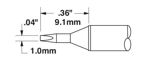 Metcal STTC-025 600 Series Chisel Solder Cartridge, 1.0 x 9.1mm