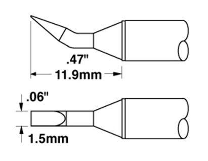 Metcal STTC-099 600 Series 30° Bent Chisel Solder Cartridge, 1.5 x 11.9mm