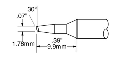 Metcal STTC-135 700 Series Beveled 30° x 2.06mm Solder Cartridge, 1.8 x 9.9mm