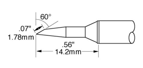 Metcal STTC-147 700 Series Beveled 60° x 1.78mm Solder Cartridge, 0.83 x 14.2mm