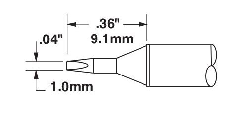 Metcal STTC-525 500 Series Chisel Solder Cartridge, 1.0 x 9.1mm