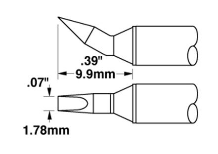 Metcal STTC-598 500 Series 30° Bent Chisel Solder Cartridge, 1.8 x 9.9mm