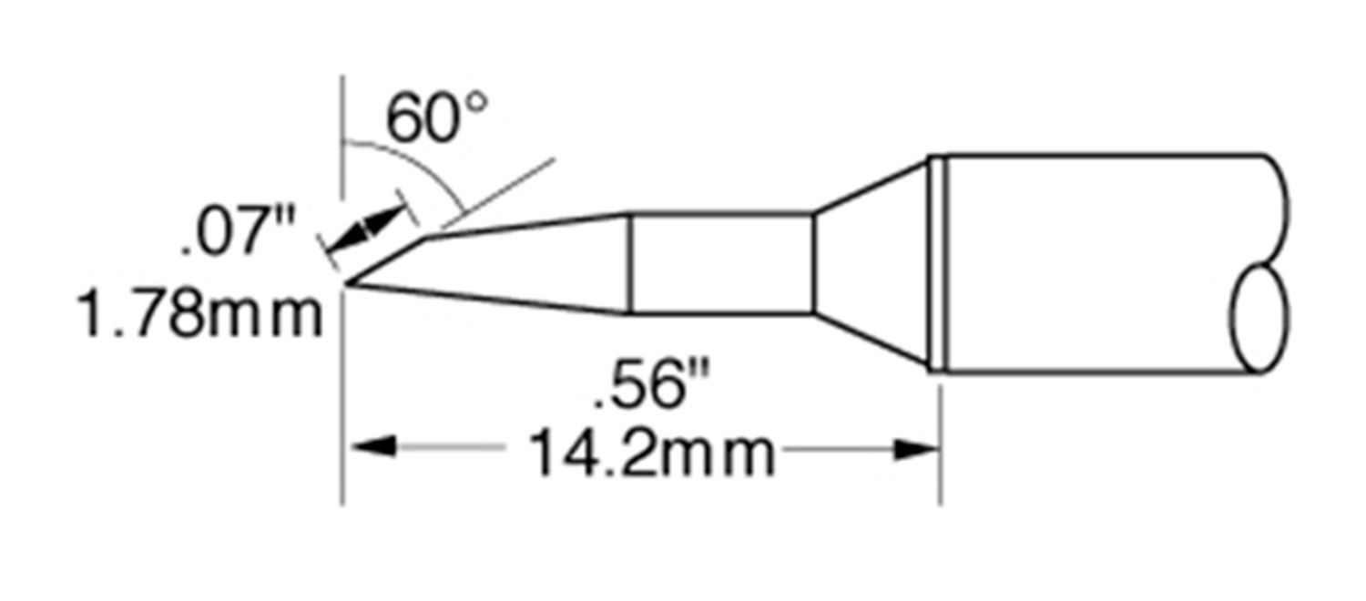 Metcal STTC-847 800 Series Beveled 60° x 1.78mm Solder Cartridge, 0.83 x 6.4mm