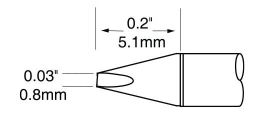 Metcal UFTC-7CH08 700 Series Ultrafine Chisel Solder Cartridge, 0.8 x 5.0mm