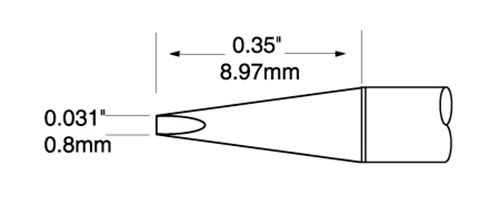 Metcal UFTC-7CHL08 700 Series Ultrafine Long Chisel Solder Cartridge, 0.8 x 9.0mm