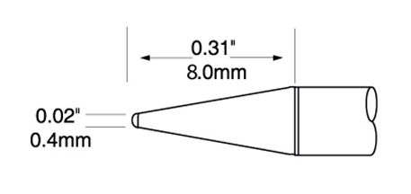 Metcal UFTC-7CN04 700 Series Ultrafine Conical Solder Cartridge, 0.4 x 5.0mm