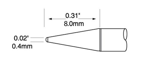 Metcal UFTC-7CNL04 700 Series Ultrafine Long Conical Solder Cartridge, 0.4 x 9.0mm