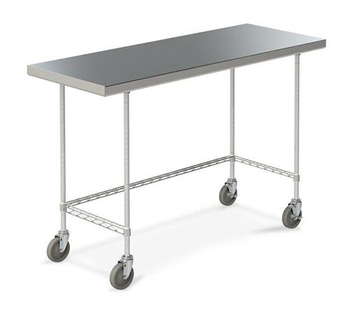 Metro MWTS2448US 24" x 48" Mobile Stainless Steel Work Table with 3-Sided Frame