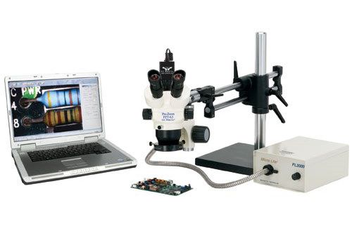OC White TKDPZT-A Pro-Zoom&trade; Trinocular Microscope with Dual Boom Stand, 5MP Camera & Annular Ring Light
