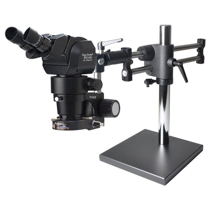 OC White TKEPZ-850-A Ergo-Zoom&reg; EPZ-850 Position Zoom Binocular Microscope with Dual Boom Stand & Fiberoptic Annular Ring Light