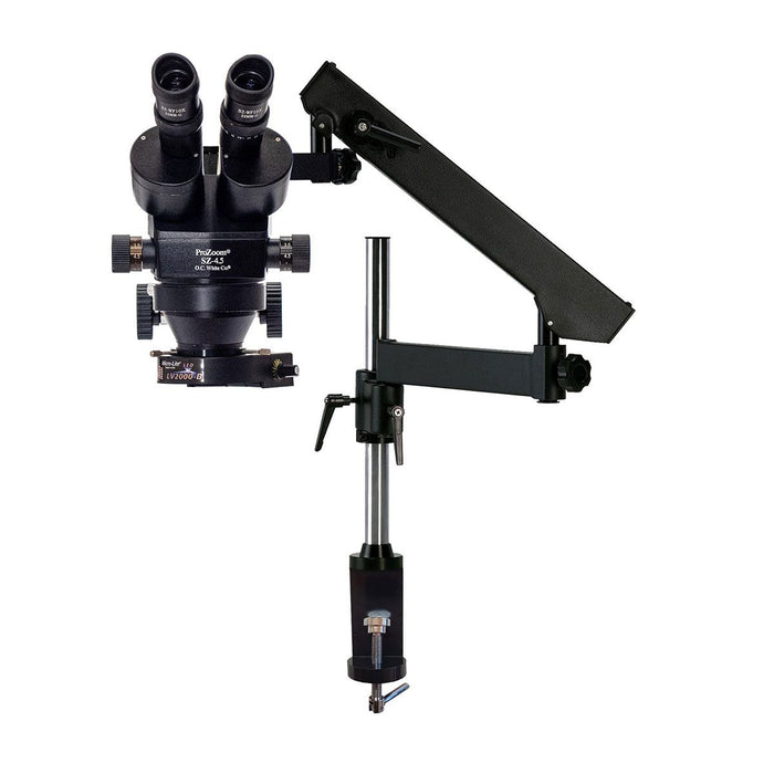 OC White TKSZ-FA-D ProZoom&reg; SZ-4.5 Stereo Zoom Binocular Microscope with Articulating Arm & Fiberoptic Dual Point Ring Light