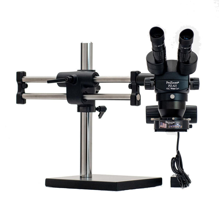 OC White TKPZ-ULP-A ProZoom&reg; PZ-6.5 Super-Wide Binocular Microscope with Dual Boom Stand & Fiberoptic Annular Ring Light