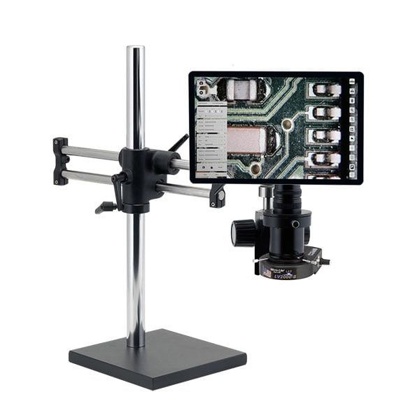 OC White TKSS-A Super-Scope&reg; Stereo Zoom HD Integrated Digital Microscope with Dual Boom Stand, 12" Integrated LCD Monitor & Fiberoptic Annular Ring Light