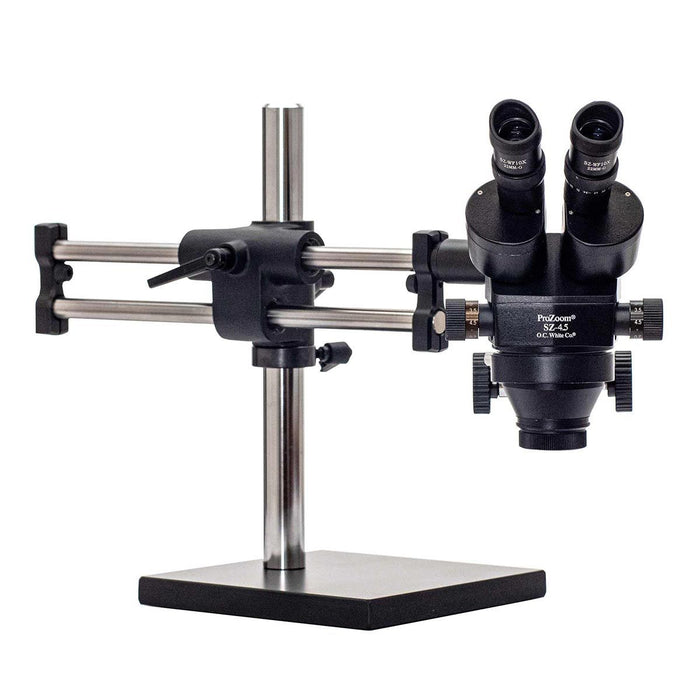 OC White TKSZ-D ProZoom&reg; SZ-4.5 Stereo Zoom Binocular Microscope with Dual Boom Stand & Fiberoptic Dual Point Ring Light