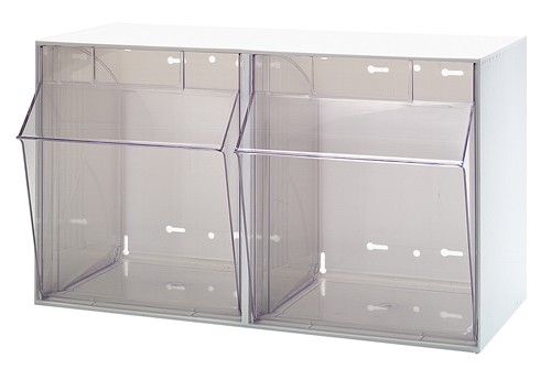 Quantum QTB302 Clear Tip Out Bin with 2 Compartments, 23.63" x 11.75" x 13.88"