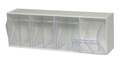 Quantum QTB304 Clear Tip Out Bin with 4 Compartments, 23.63" x 6.63" x 8.13"