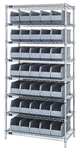 Quantum WR8-441 Wire Shelving System with 8 Shelves, 14" x 36" x 74"