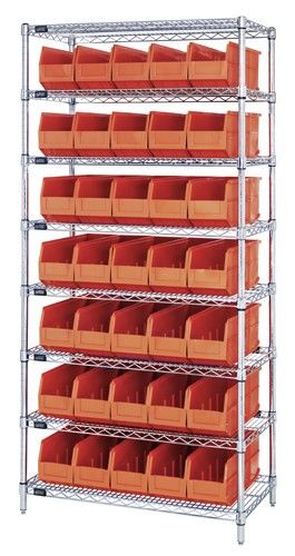 Quantum WR8-441 Wire Shelving System with 8 Shelves, 14" x 36" x 74"