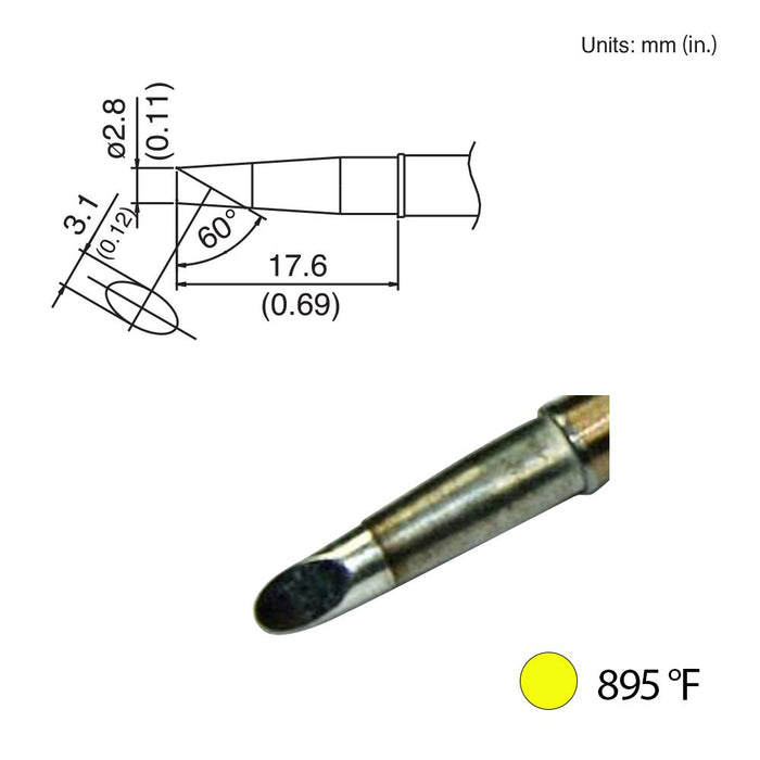 Hakko T31-00BC28 Bevel Tip, 895°F / 480°C Soldering Tip (Qty of 10)