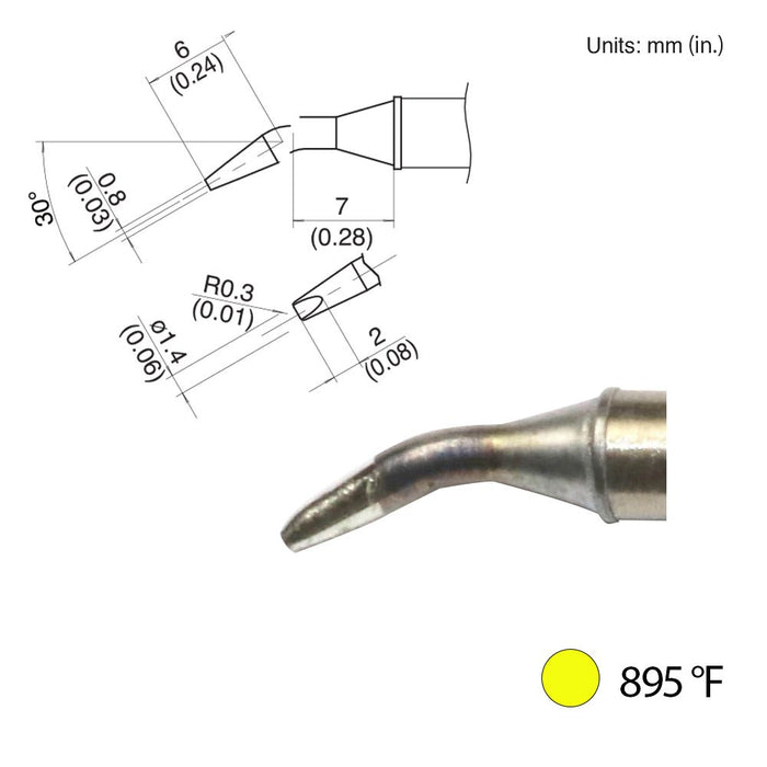 Hakko T31-00JD14 Bent Chisel Tip, 895°F /  480°C Soldering Tip (Qty of 10)