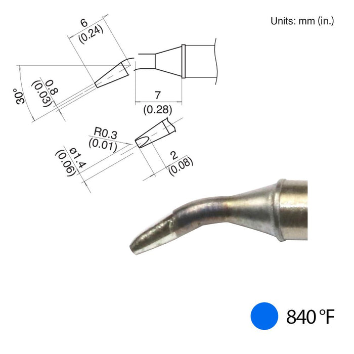 Hakko T31-01JD14 Bent Chisel Tip, 840°F / 450°C Soldering Tip