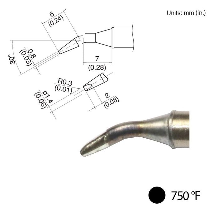 Hakko T31-02JD14 Bent Chisel Tip, 750°F / 400°C Soldering Tip (Qty of 10)