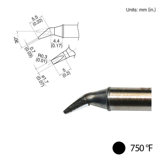 Hakko T31-02JD17 Bent Chisel Tip, 750°F / 400°C Soldering Tip (Qty of 10)