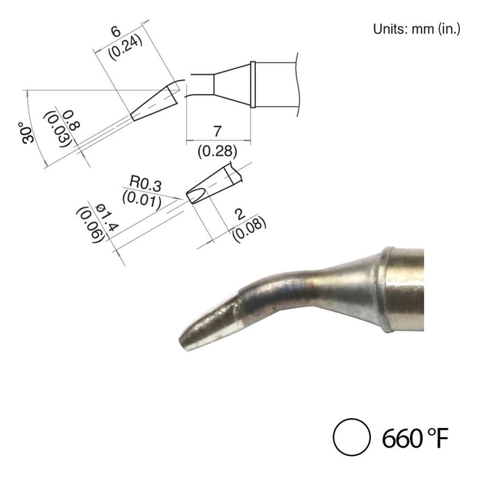 Hakko T31-03JD14 Bent Chisel Tip, 660°F / 350°C Soldering Tip