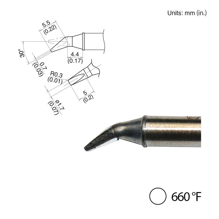 Hakko T31-03JD17 Bent Chisel Tip, 660°F / 350°C Soldering Tip