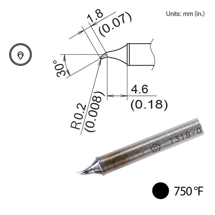 Hakko T31B-02JS02 Bent Tip, 750°F / 400°C Soldering Tip