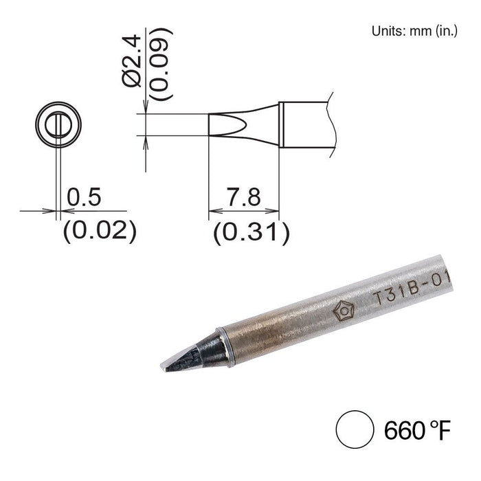 Hakko T31B-03D24 Chisel Tip, 660°F / 350°C Soldering Tip (Qty of 10)