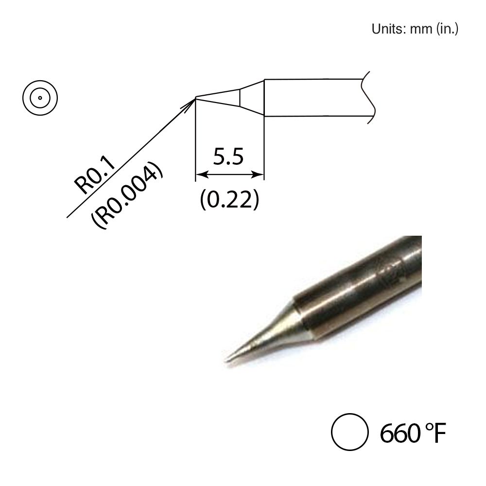 Hakko T35-03D06 Soldering Tip - Chisel Shape, 0.6mm X 5.2mm, For FX-1002 Iron, 350°C / 660°F - View #10