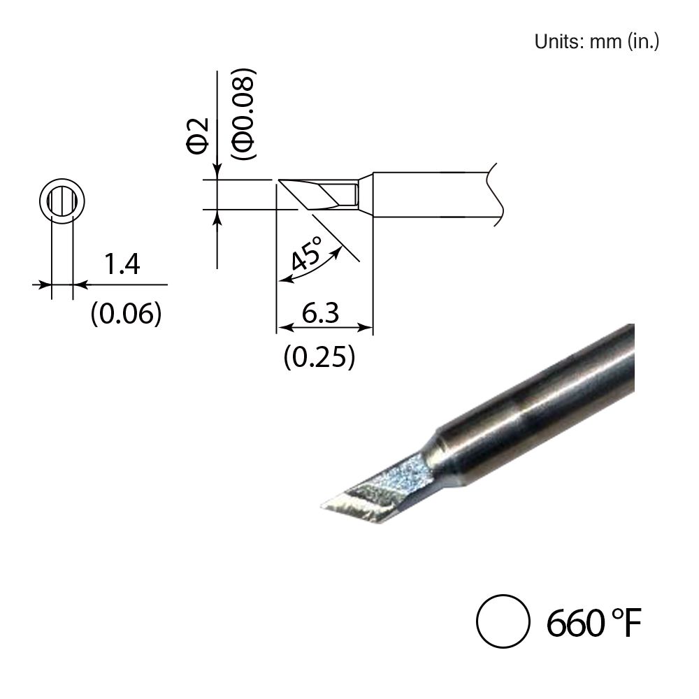 Hakko T35-03D06 Soldering Tip - Chisel Shape, 0.6mm X 5.2mm, For FX-1002 Iron, 350°C / 660°F - View #9
