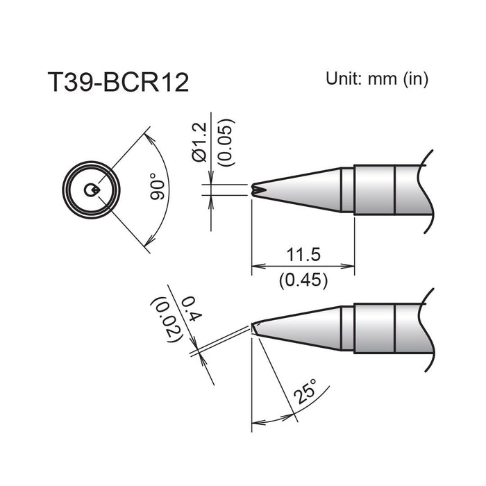 Hakko T39-BCR12 Bevel V-Groove Tip Soldering Tip (Qty of 10)