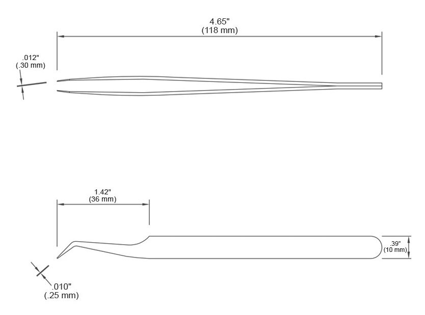 Tronex 51-SA-CH Precision Relieved Action Stainless Steel Tweezer with Very Fine 0.4mm Bent Tips