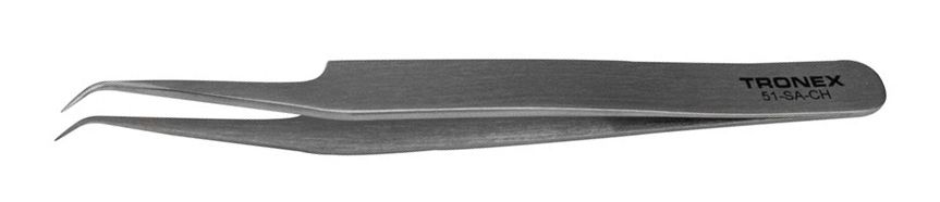 Tronex 51-SA-CH Precision Relieved Action Stainless Steel Tweezer with Very Fine 0.4mm Bent Tips