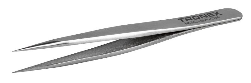 Tronex M3C-SA-CH Mini Stainless Steel Tweezer with Straight, Slight Tapered, Short, Very Fine, Pointed Tips