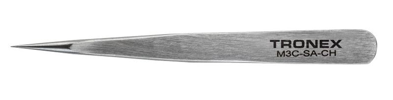 Tronex M3C-SA-CH Mini Stainless Steel Tweezer with Straight, Slight Tapered, Short, Very Fine, Pointed Tips