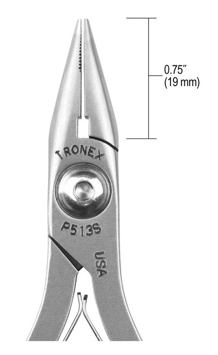 Tronex P513S Chain Nose Pliers with Short, Serrated Jaw, 4.90" OAL