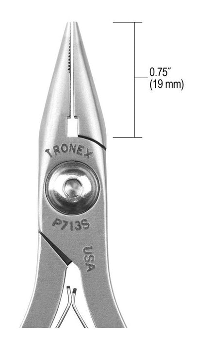 Tronex P713S Chain Nose Pliers with Short, Serrated Jaw & Long Ergonomic Handles, 5.90" OAL